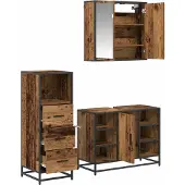 vidaXL Badezimmermöbel-Set mit Schubladen 3 pcs Altholz Holzwerkstoff