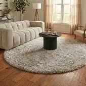 NATURL. Shaggy Teppich Rund - Blaze Beige Grau Ø 120 cm