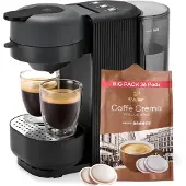 Tchibo Kaffeepadmaschine „CALL ME PAD“ inkl. 36 Kaffeepads Caffè Crema Vollmundig, mit Taste für To-Go Becher, für 2 Tassen, schnell und leise, automatische Abschaltfunktion, Schwarz
