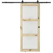 Vente-unique Schiebetür mit Laufschiene und 3 Glasscheiben - H 205 x B 63 cm - MDF natur - Mattes Einscheibenglas - ACOSTA II
