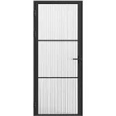 Vente-unique Komplette doppelseitige Tür aus Aluminium und strukturiertem Glas - H 204 x B 73 cm - Schwarz - MASERU