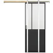 Vente-unique Versenkbare Industrie-Schiebetür - Schwarz und gehärtetes Glas - H 205 x B 93 cm - ARTISTO II