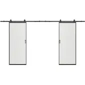 Vente-unique Doppelschiebetür für die Wandmontage - Aluminium und mattiertes gehärtetes Glas - 2 x H 205 x B 63 cm - LINCI II