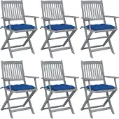 Syfax Klappbare Gartenstühle 6 Stk. mit Kissen Massivholz Akazie