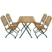 FRG Gartengarnitur 9010F SitzgruppeTisch Stuhl 5-teilig, Flachstahl grün + Robinie, klappbar