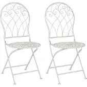 Beliani Gartenstuhl 2er Set Cremeweiß Eisen Französisch Antik-Optik Romantisch Zusammenklappbar Platzsparend Garten Outdoor Terrasse Ausstattung Möbel