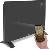 Vonroc Luxury electric heater - Konvektorheizung - Mit Glasscheibe - 1000W/2000W - Beheizt Räume bis zu 24m2 - Gesteuert mit App (über Wifi) oder manuell - Einstellbarer Thermostat und Timer - Grau