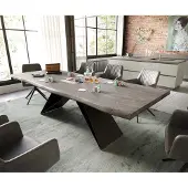 DELIFE Esstisch Edge 260x100 XL Akazie Platin V-Gestell Flachstahl Schwarz Live-Edge