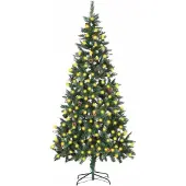 Prolenta Maison Exclusive - Weihnachtsbaum Gefrostet mit Beleuchtung & Zapfen 210 cm
