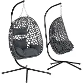 Woltu Hängesessel mit Gestell bis 150 kg belastbar PE-Rattan, Grau