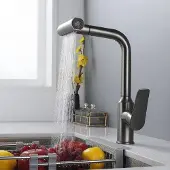 OEM Küchenarmatur - Umdrehbare Sprinkler, Wasserfall, schwarz, Höhenverstellbar, 360° drehbar, moderner Einhandgriff