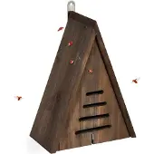Relaxdays Marienkäferhaus, Marienkäferhotel Garten, zum Aufhängen, Holz unbehandelt, Insektenhotel Marienkäfer, braun