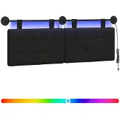 Syfax Hängendes Kopfteil Mit LED Licht Schwarz Kunstleder
