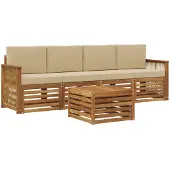 vidaXL Outdoor-Sofagarnitur 5 stk. Natur und Beige Massivholz Akazie