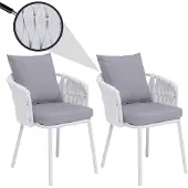 Mendler 2er-Set Aluminium-Esszimmerstuhl MCW-P89, Indoor Stuhl Armlehne, Stoff/Textil (180 g/m²) Seilgeflecht Rope hellgrau
