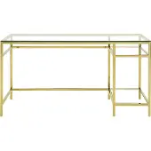 Vente-unique Schreibtisch mit 2 Ablagen - gehärtetes Glas und Stahl - gold - TIZIO by Pascal Morabito