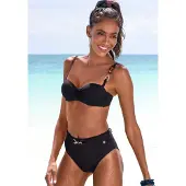 LASCANA Highwaist-Bikini-Hose "Yves", Damen, Gr. 34, N-Gr, schwarz, Recycling-Polyamid, unifarben, Badehosen Highwaist-Bikini-Hose, mit edlen Zieraccessoire