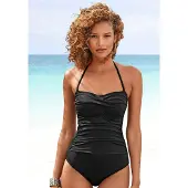 LASCANA Badeanzug , Damen, Gr. 38, Cup D, schwarz, Microfaser, Polyamid, unifarben, Badeanzüge Badeanzug, in Bandeau-Optik