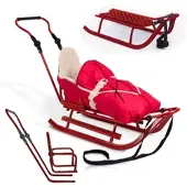 ONBEST Schlitten Metall Rot - Rot | Inklusive Schlittenseil | 120 kg Belastbarkeit | Integrierter Fussack | Höhenverstellbar |