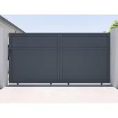 Vente-unique Elektrisches Schiebegittertor aus anthrazitfarbenem Aluminium B 374 x H 180 cm - VIAZO