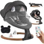 Tulano Elektrische Babyschaukel Astrid 35 Babywippe mit Bluetooth Musik Bewegungssensor 5 Geschwindigkeiten Moskitonetz Graphit