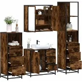 vidaXL 4-tlg. Badmöbel-Set Räuchereiche Holzwerkstoff