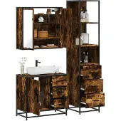 vidaXL 3-tlg. Badmöbel-Set Räuchereiche Holzwerkstoff