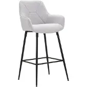 Mauro Ferretti Set mit 2 grauen Barhockern (55 x 55 x 109 cm) – Gepolsterte Stoffhocker mit schwarzen Metallarmlehnen und -beinen – Glamouröser Stil