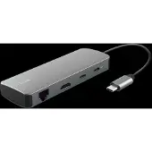 Trust 25672, USB Typ-C, HDMI, RJ-45, USB 3.2 Gen 1 (3.1 Gen 1) Type-A, USB 3.2 Gen 1 (3.1 Gen 1) Type-C, MicroSD (TransFlash), SD, Grau, 0,15 m, Windows 11
