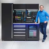 Datona Werkstatteinrichtung PREMIUM Edelstahlplatte mit Kühlschrank – 200 cm breit