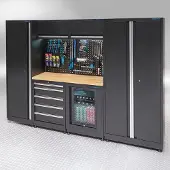 Datona Werkstatteinrichtung PREMIUM Eichenplatte mit Kühlschrank – 285cm breit