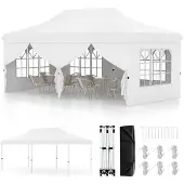 Costway 3x6m Faltpavillon mit 6 abnehmbaren Seitenwänden, Tragetasche, Pavillon höhenverstellbar wasserabweisend, UV-Schutz 50+ weiß