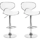 Beliani Barhocker Weiß Kunstleder Höhenverstellbar Drehbar mit Hoher Rückenlehne Silbernes Metallgestell Fußstütze Modern Kücheninsel Küchenbar