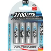 Ansmann Blister 4 X Accu, AA, 2700mAh, AA / HR6, Nickel-Metallhydrid (NiMH), 1,2 V, 2700 mAh, Blau, 125 mm