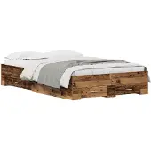 Syfax Bettrahmen mit Schubladen Altholz 120 x 190 cm Holzwerkstoff