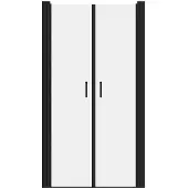 Vente-unique Flügeltüren für Duschen – 90 x 195 cm – Mattschwarz – Gehärtetes Glas – SARASOTA