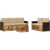 vidaXL Outdoor-Sofagarnitur 6 Stk. Natur und Beige Massivholz Akazie