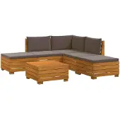 vidaXL Outdoor-Sofagarnitur mit Kissen 6 Stück Braun Massivholz Akazie