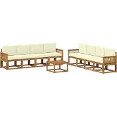vidaXL Outdoor-Sofagarnitur 9 Stk. Natur und Creme Polyester