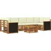 vidaXL Outdoor-Sofagarnitur 8 Stk. Natur und Creme Massivholz Akazie