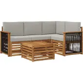 vidaXL Outdoor-Sofagarnitur 5 stk. Natürlich und Hellgrau Polyester
