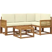 vidaXL Outdoor-Sofagarnitur 5 stk. Natur und Creme Polyester