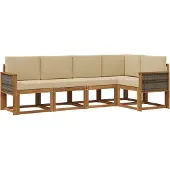 vidaXL Outdoor-Sofagarnitur 5 stk. Natur und Beige Polyester