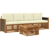 vidaXL Outdoor-Sofagarnitur 5 stk. Natur und Creme Massivholz Akazie