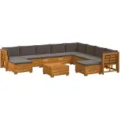 vidaXL Outdoor-Sofagarnitur 11 Stück Braun Massivholz Akazie