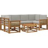 vidaXL Outdoor-Sofagarnitur 7 stk. Natürlich und Hellgrau Polyester