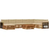 vidaXL Outdoor-Sofagarnitur 9 stk. Natur und Beige Massivholz Akazie