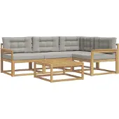 vidaXL Outdoor-Sofagarnitur 5 stk. Weiß und Hellgrau Polyester