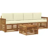 vidaXL Outdoor-Sofagarnitur 5 stk. Natur und Creme Massivholz Akazie