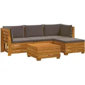 vidaXL Outdoor-Sofagarnitur mit Kissen 5 Stück Braun Massivholz Akazie